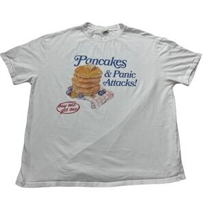 See The Way I See T-Shirt Women XL White Pancakes & Panic Attacks Graphic Tee